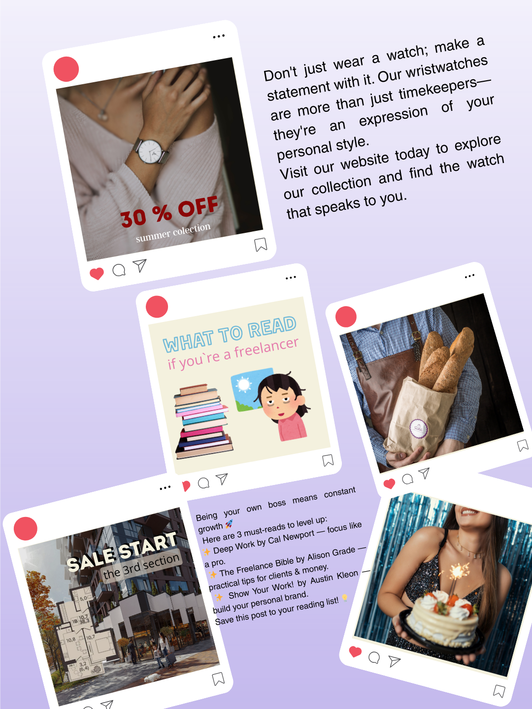 Social Media Posts (5 pieces, including text)
